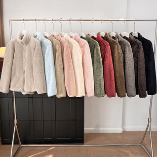 新款 外套夹克冬季 男女情侣珊瑚绒摇粒绒拉链茄克立领长袖 日单U