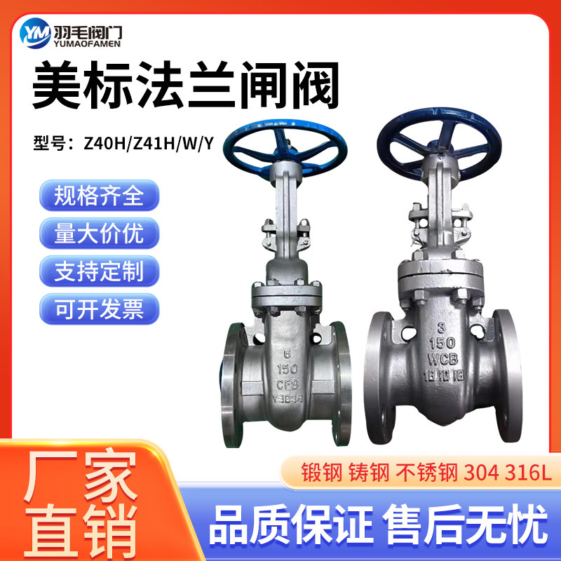 美标法兰闸阀Z40 Z41H/W/Y-150-300-600LB 铸钢 不锈钢 304 316L