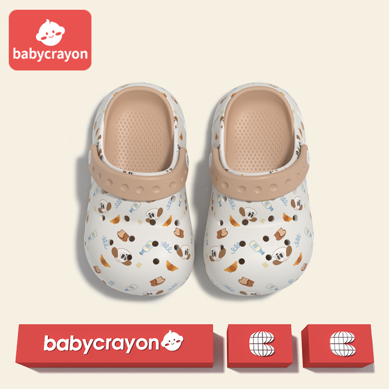 babycrayon儿童拖鞋男孩洞洞鞋印花小狗夏季户外女防撞包头沙滩鞋