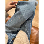 阔腿裤 满天星烫钻直筒牛仔裤 子显瘦窄版 胖mm梨型报恩裤 女2026新款