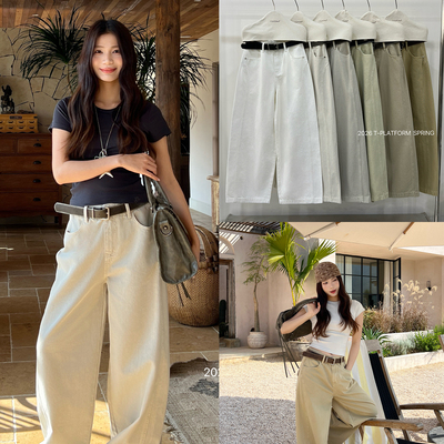 T-PLATFORM-显瘦阔腿拖地裤女春季新款松弛感休闲裤(配皮带)68026
