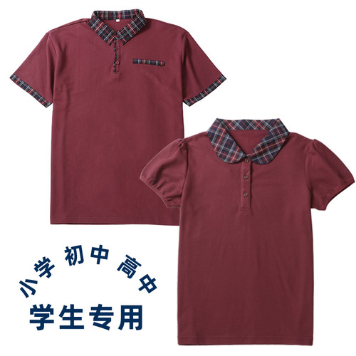 亚伯达男女童枣红格领T夏季款