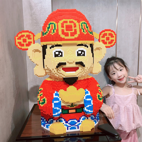 2025年财神爷积木益智拼装国潮玩具超大成人版拼图摆件招财猫礼物