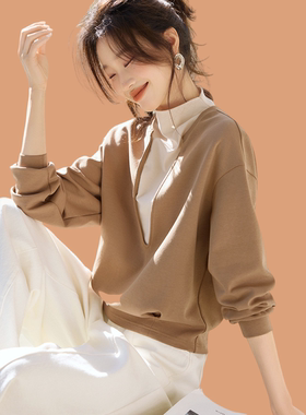 假两件半高领卫衣女春秋季2026新款休闲设计感小众宽松秋冬上衣潮