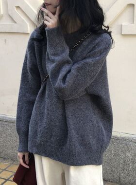 大码圆领毛衣女秋冬季2026新款韩版复古慵懒风高级感套头软糯上衣