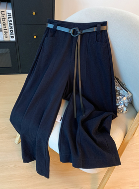 简约精致直简裤女2025秋季新款韩系时尚百搭宽松搭配腰带休闲裤子