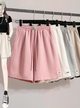 纯棉休闲运动短裤女夏季2026新款宽松高腰直筒遮肉阔腿裤五分裤女