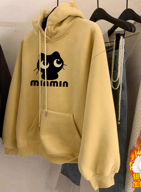 纯棉加绒加厚连帽卫衣女秋冬季2026新款宽松懒惰风套头帽衫春秋潮