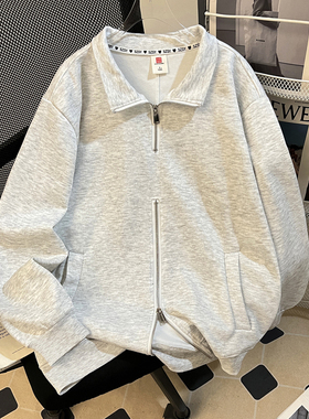 大码翻领卫衣女秋冬季2026新款双拉链时尚休闲百搭宽松慵懒风上衣