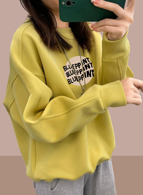 纯棉圆领卫衣女春秋季2026新款宽松薄款套头加绒懒惰风秋冬ins潮