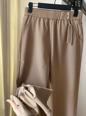 妈妈九分冰丝阔腿裤女夏季2026新款薄款垂感高腰国风直筒休闲裤子