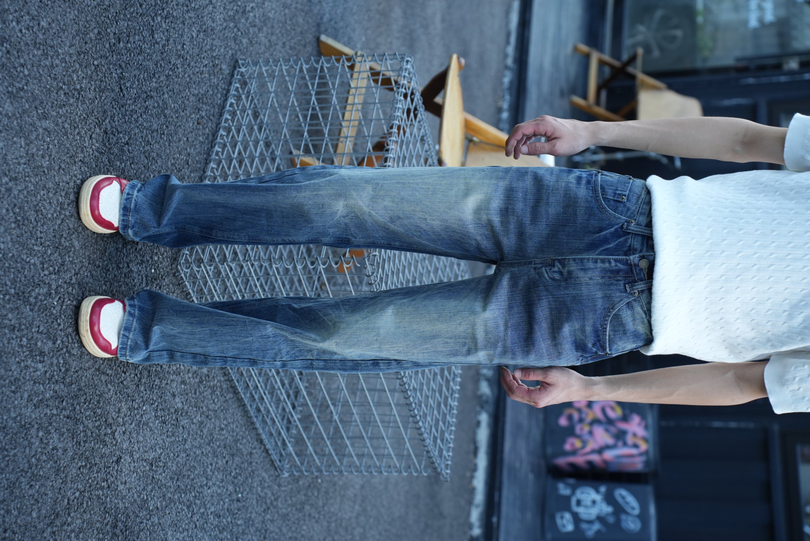 SaiTuiCL/高街美式复古闪电纹牛仔裤男女潮流宽松直筒拖地长裤