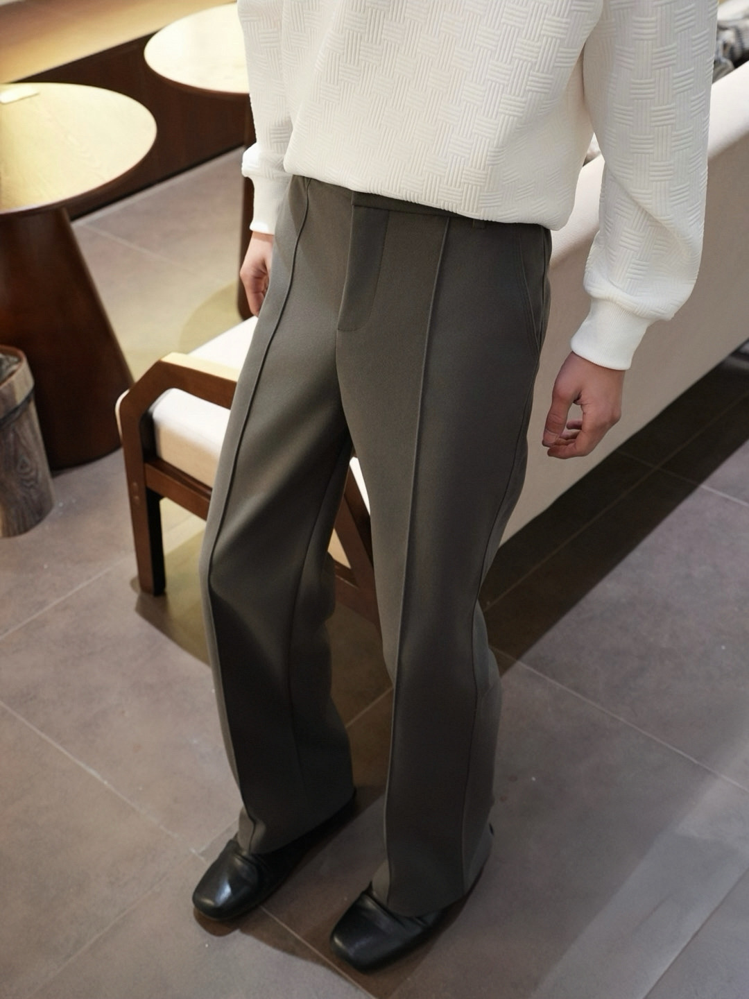 SaiTuiCL美式cleanfit垂感宽松直筒精工三本针420克重磅复古西裤