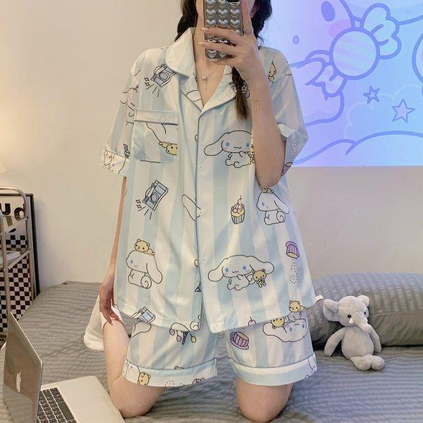 夏季冰丝系列睡衣女卡通可爱甜美短袖短裤日系少女甜美家居服套装