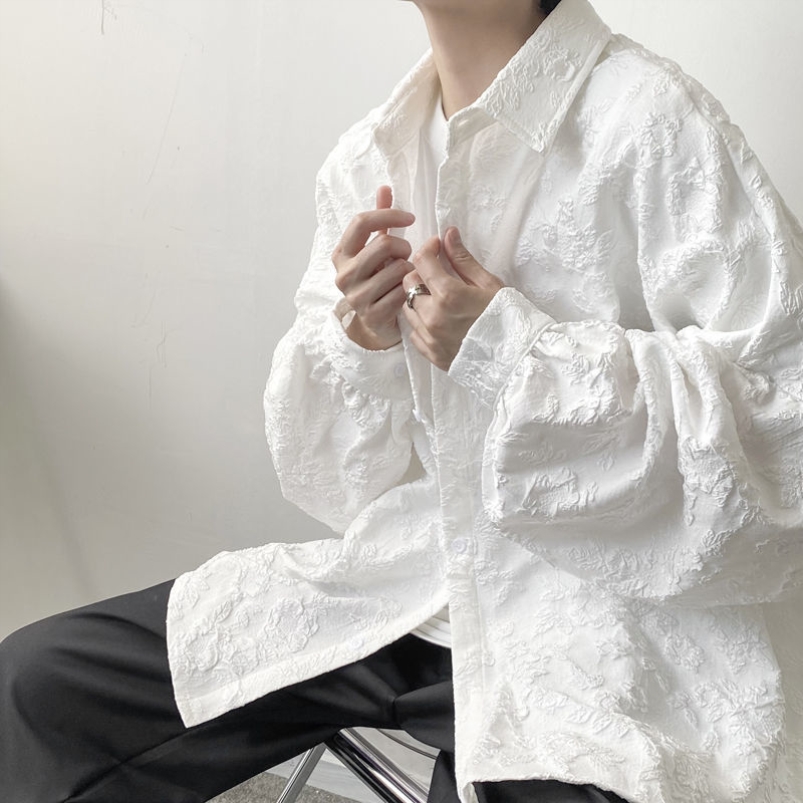 日系小众蝙蝠袖衬衣男女情侣款秋季慵懒风宽松通勤休闲纯色衬衫男