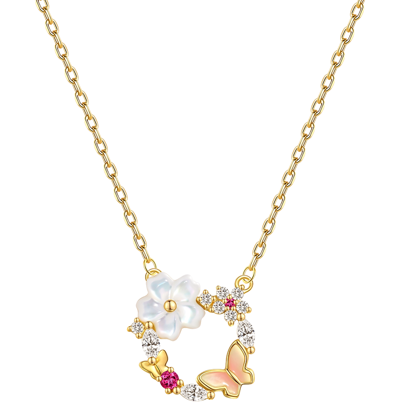 Fanci范琦 蝴蝶花环项链在逃公主925银女梦幻锁骨链生日礼物