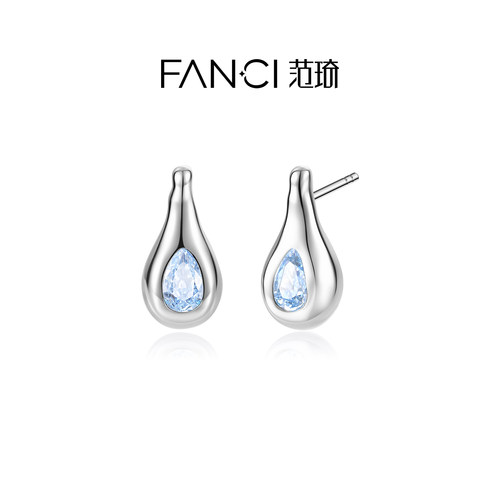 范琦蓝眼泪925银水滴形耳钉