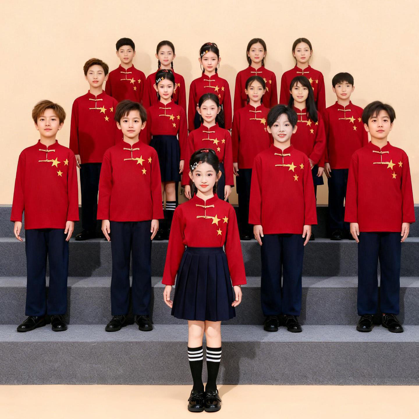 元旦儿童初中小学生女童中国风大合唱团红色爱国朗诵比赛演出服装