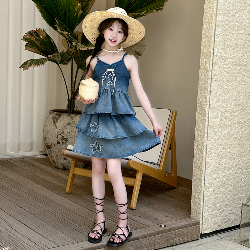 女童半身裙两件套新款女孩森系流行夏天舒适ins风少女2025服装
