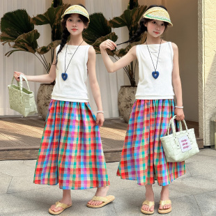 ins风 半身裙套装 夏季 女童潮范小清新女生衣服女孩新款 甜美时尚