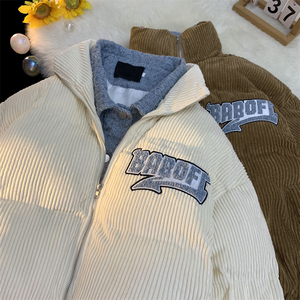 1005-2-LMF106-P135 冬季港风男宽松保暖灯芯绒牛仔假两件面包服,男装棉衣,星座1005-2