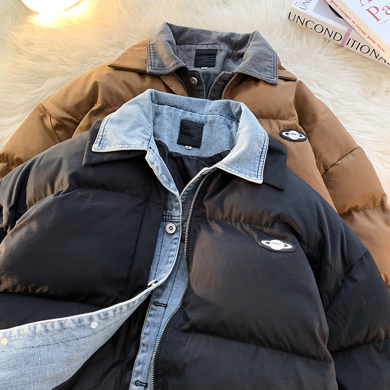 1005-2-LMF030-P135假两件牛仔拼接棉服立领加厚宽松情侣棉衣,男装棉衣,星座1005-2