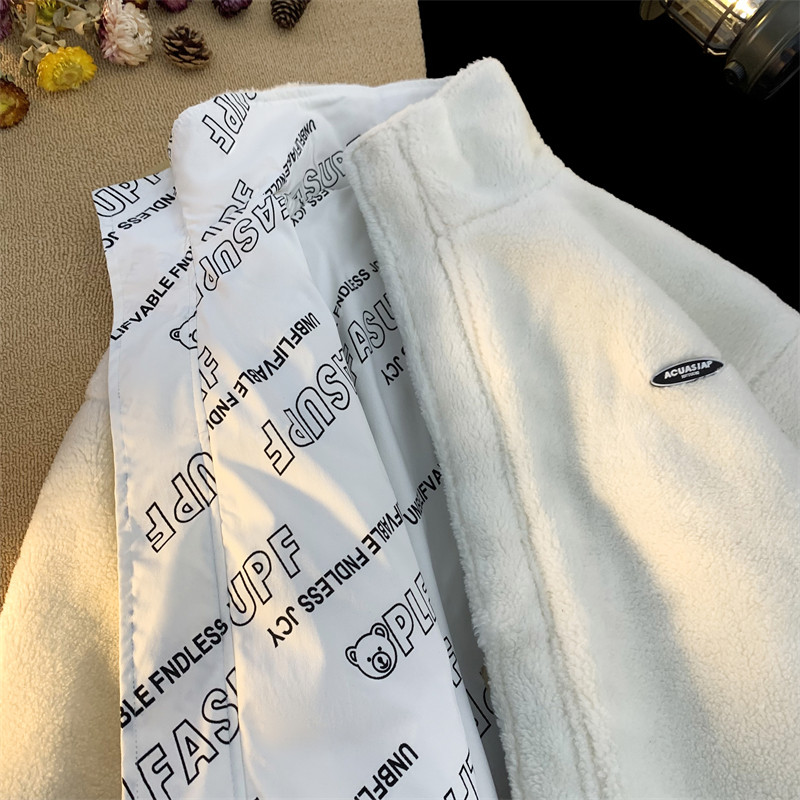 1005-2-LMF103-P125冬季外套男宽松加厚两面穿棉衣休闲羊羔毛棉服,男装棉衣,星座1005-2