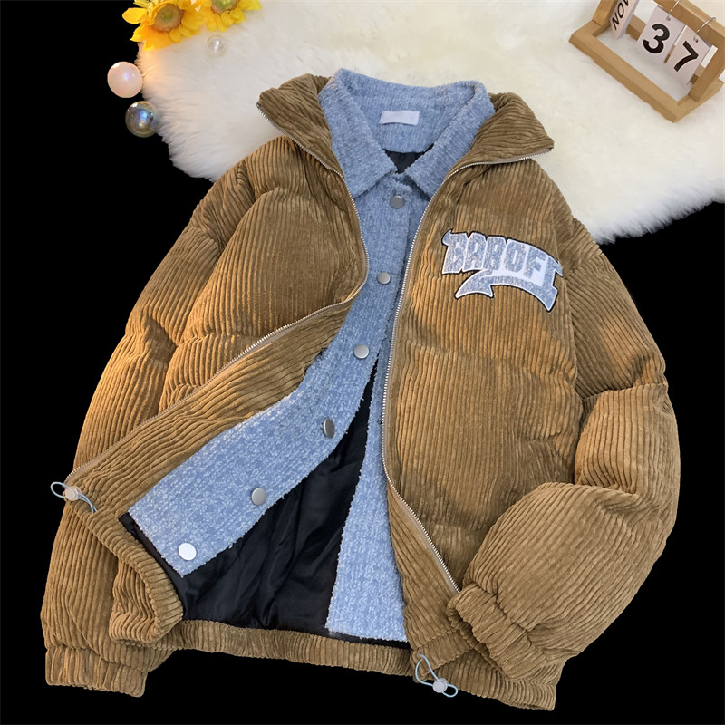 1005-2-LMF106-P135冬季港风男宽松保暖灯芯绒牛仔假两件面包服,男装棉衣,星座1005-2