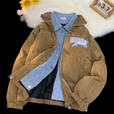 1005-2-LMF106-P135冬季港风男宽松保暖灯芯绒牛仔假两件面包服，男装棉衣，星座1005-2