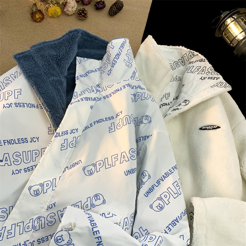 1005-2-LMF103-P125冬季外套男宽松加厚两面穿棉衣休闲羊羔毛棉服,男装棉衣,星座1005-2