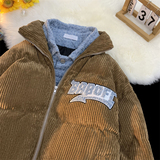 1005-2-LMF106-P135冬季港风男宽松保暖灯芯绒牛仔假两件面包服，男装棉衣，星座1005-2