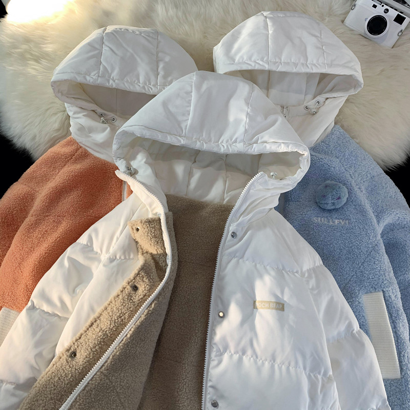 1005-2-LMF043-P145冬季两面穿连帽加厚棉衣可爱羊羔毛宽松棉服,男装棉衣,星座1005-2