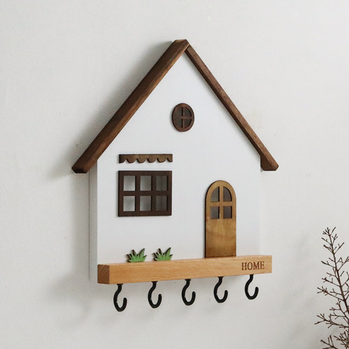 实木入户玄关钥匙收纳架墙上置物架创意墙上装饰挂钩免打孔
