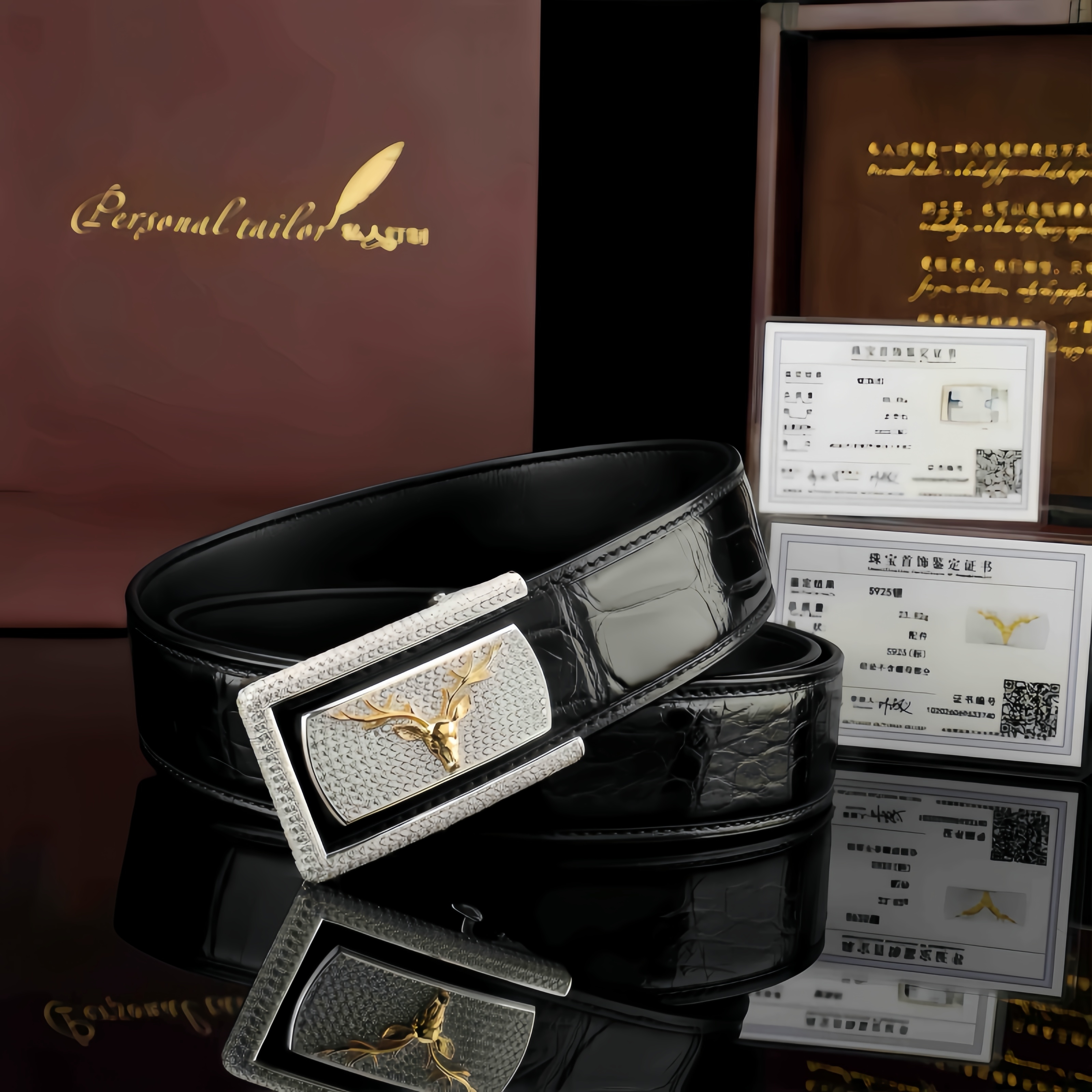 新款925纯银鳄鱼自动腰带