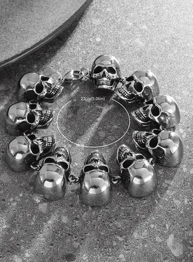 热销创意新款 钛钢骷髅头手链 男士复古个性朋克手链现货