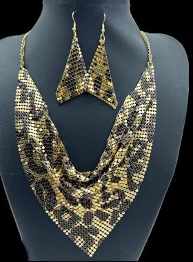 欧美性感亮珠片丝巾设计感领式项链耳坠套装个性夸张巾锁骨链