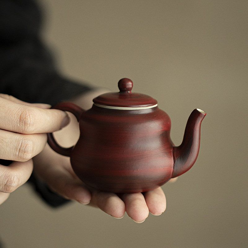 山楂红粉引茶壶泡茶壶手工单壶家用陶瓷大容量带过滤复古功夫茶具