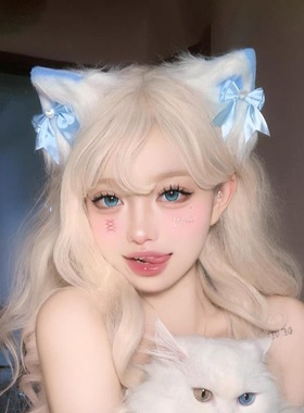 蓝色猫耳朵发夹子女2026新款甜美Lolita漫展女仆cos猫娘兽耳发饰