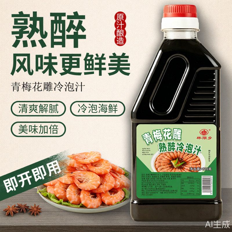 青梅花雕熟醉冷泡汁海鲜捞汁罗氏虾腌料汁凉拌汁醉蟹醉虾生腌汁图片