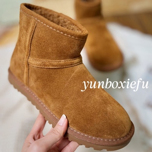752 保暖短靴棕色百搭毛毛靴A99 时尚 反绒皮雪地靴女冬季