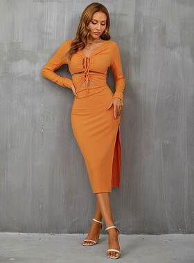 性感开叉绑带针织包臀连衣裙 Sexy Split Straps Knitted Dress