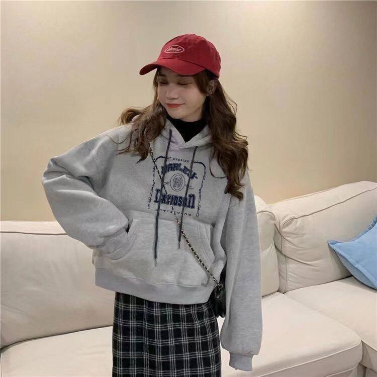 美式复古小个子卫衣秋冬新款连帽学生宽松显瘦加绒加厚外套潮短款