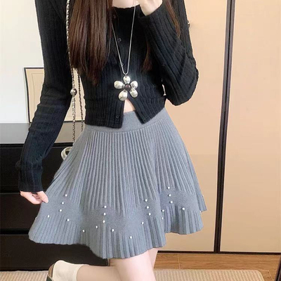 冰爽丝烫钻针织百褶半身裙显瘦
