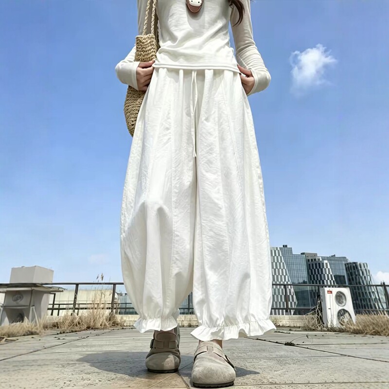 白色花苞九分裤女2026新款夏季薄款冰丝防晒速干灯笼裤梨形报恩裤