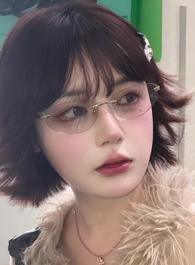 复古新浪潮高级质感Y2K太阳眼镜女金属无边框90年代时髦猫眼墨镜