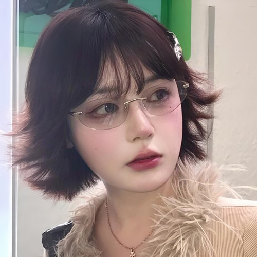 复古新浪潮高级质感Y2K太阳眼镜女金属无边框90年代时髦猫眼墨镜