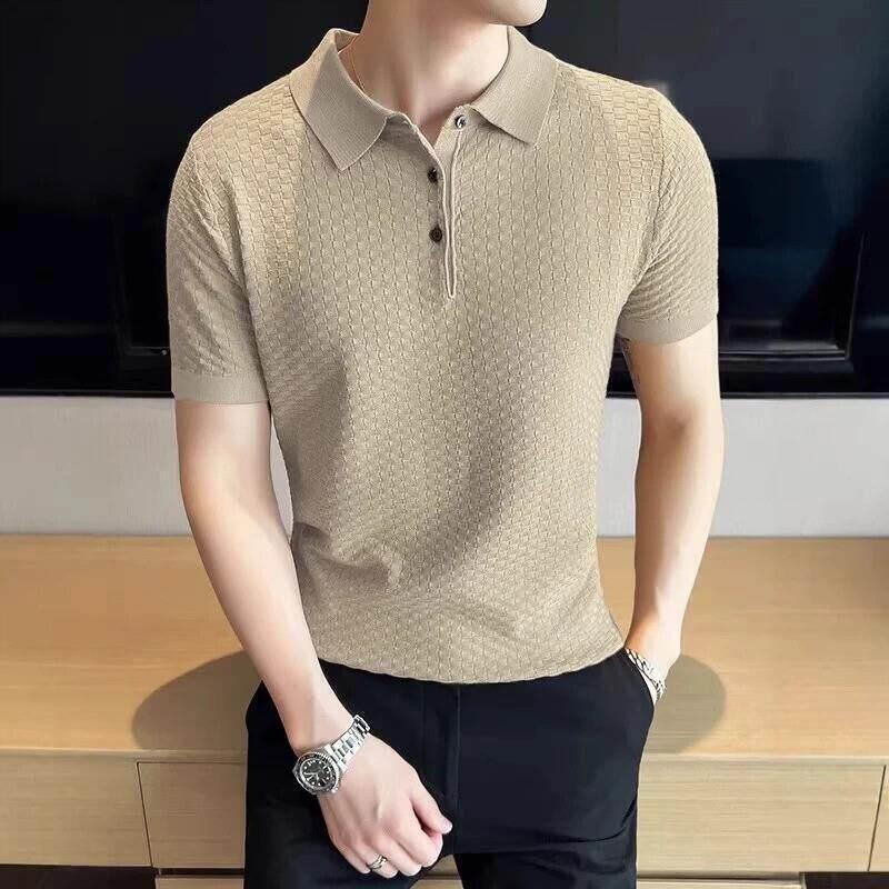 领翱精选男生夏季休闲时尚纯色POLO衫翻领短袖上衣男针织半袖薄款