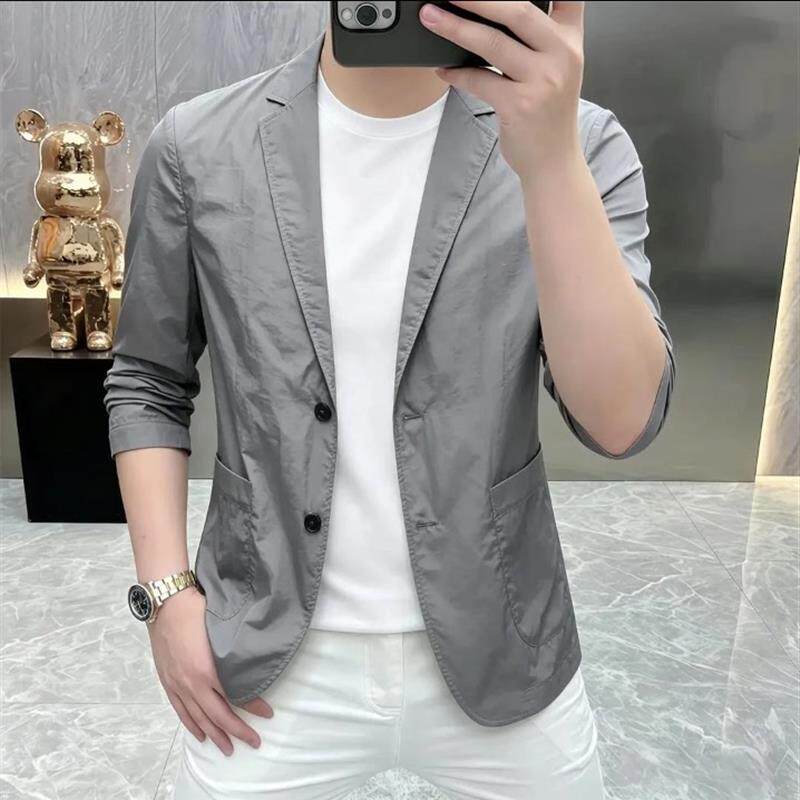 【高端品质】早秋新款高档男士轻薄透气修身休闲商务西服透气外套