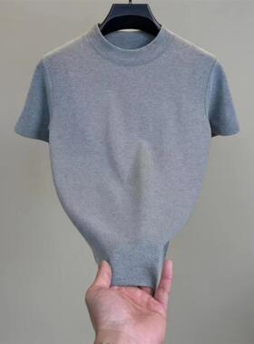 FZ轻奢服饰高档秋冬新款百搭纯色短袖打底衫轻奢内搭圆领上衣