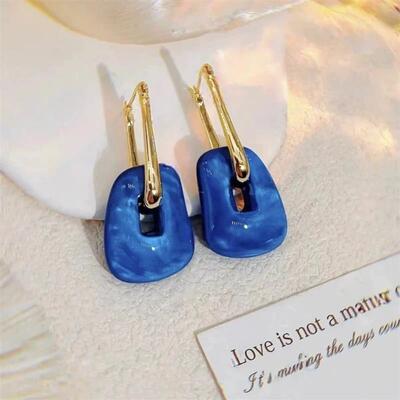 AJING轻奢汇合金耳饰 亚克蓝色几何耳扣耳扣女高级感轻奢耳环耳饰